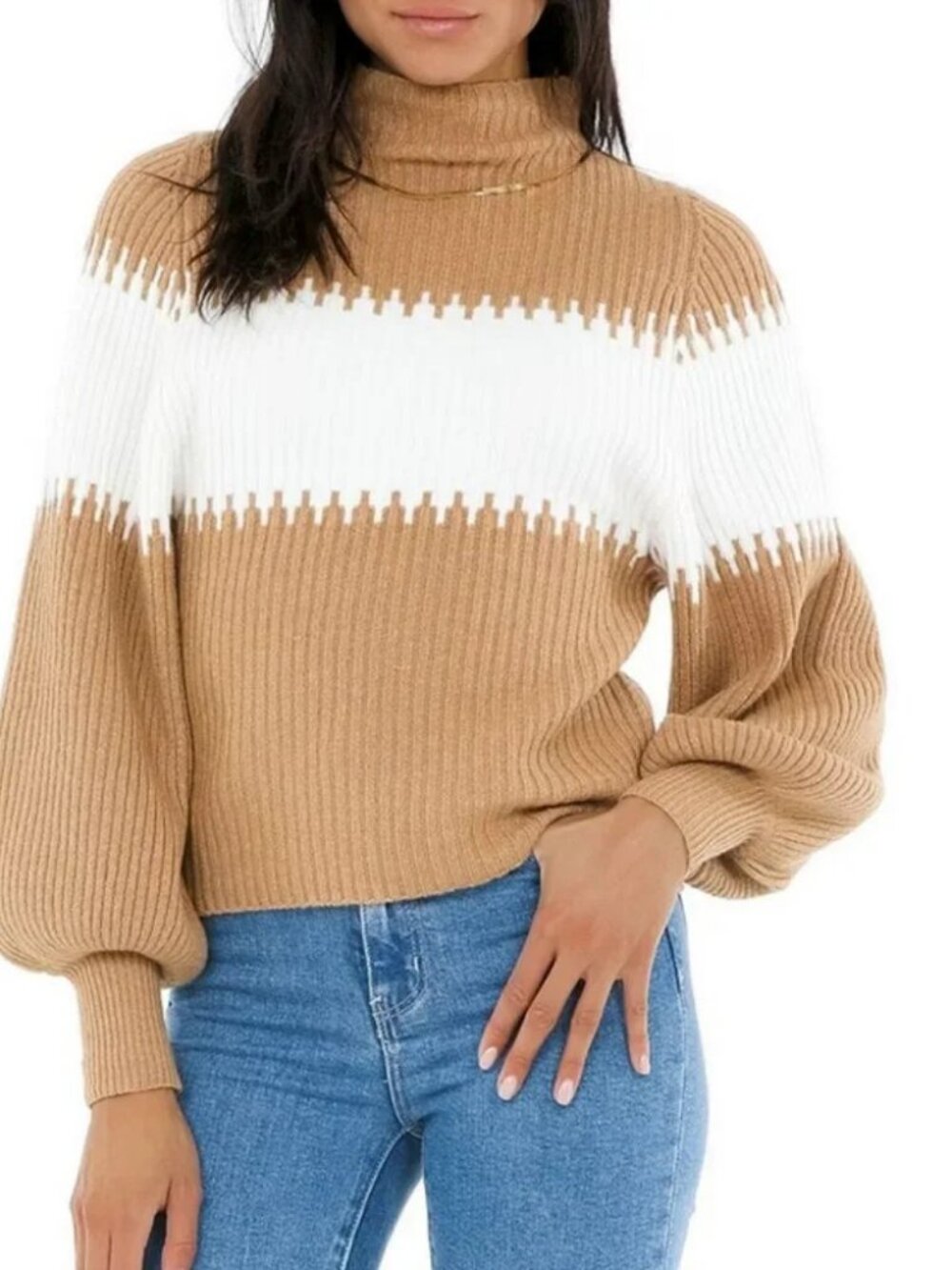 French Connection Sofia Balloon Sleeve Mock Neck Sweater ** Size Small